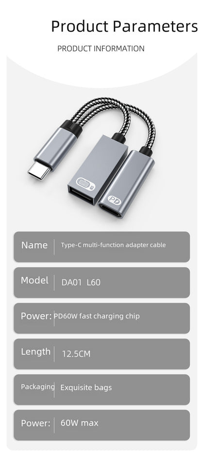 Cross-Border Two-In-One Multi-Function Adapter 60W Fast Charging Type-C to USB Otg Adapter Suitable for Apple 16