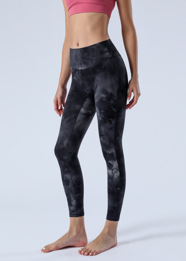 2023 Spring and Summer New Naked Yoga Pants Women's No Embarrassment Line High Waist Hip-lift Tie-dye Yoga Fitness Cropped Pants