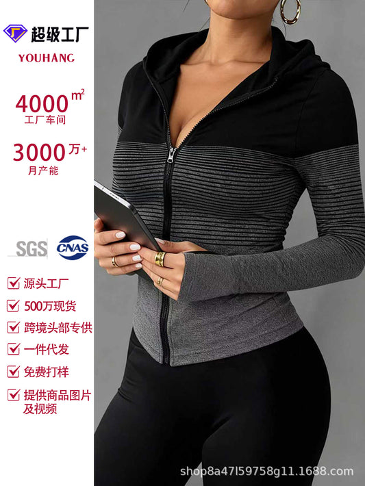 1Pcs Seamless Women's Sports Tight Jacket Jacket Zipper Hooded Sports Cycling and Other Sports Scenes