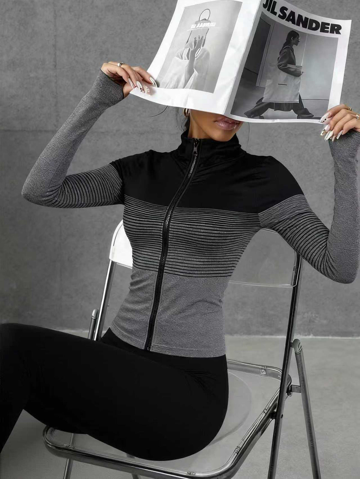 1Pcs Seamless Women's Sports Tight Jacket Jacket Zipper Hooded Sports Cycling and Other Sports Scenes