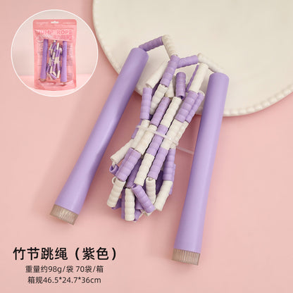 Children's Bamboo Skipping Rope Soft Beads Kindergarten Beginners Knot-Free Adjustable Skipping Rope High-Value Sports Goods Wholesale