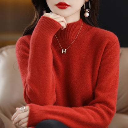 Autumn and Winter New Sweater Women's Half-turtleneck Long-sleeved Women's Top Loose Slimming All-match Sweater Pullover Sweater