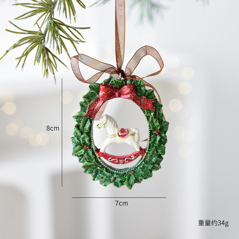 Nuchi Cross-Border Retro Resin Christmas Tree Ornaments Christmas Decoration Wreath Hanging Decorations Christmas Decoration Gifts