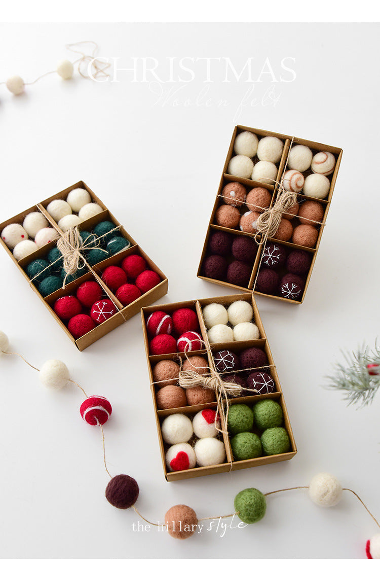 NUCHI Cross Border Christmas Decorations Wool Felt 24 Pieces suit Christmas Ball Christmas Scene Decorations Pendant