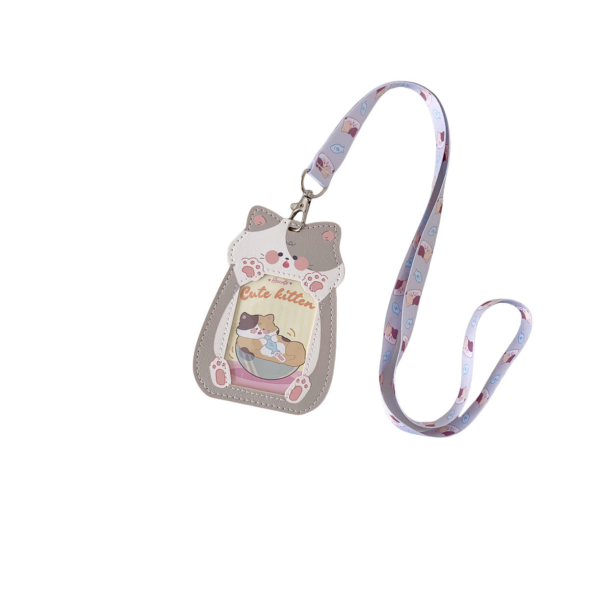 Cute Pet Pu Card Holder with Lanyard Work Card Student Meal Card Access Card Id Protective Cover Hanging Neck Bus Card