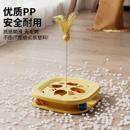 Cat Toy Interactive Play Tray Self-Entertainment Boredom-Relief Cat Toy Feather Bell Cat Teaser Stick Pet Educational Toy
