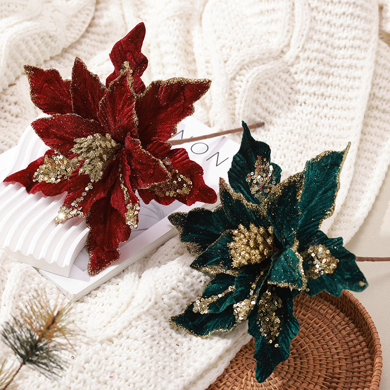 New In-Stock Handmade Powder-Adhesive Korean-Style Artificial Flowers Christmas Decorations Christmas Tree Ornaments Christmas Flowers
