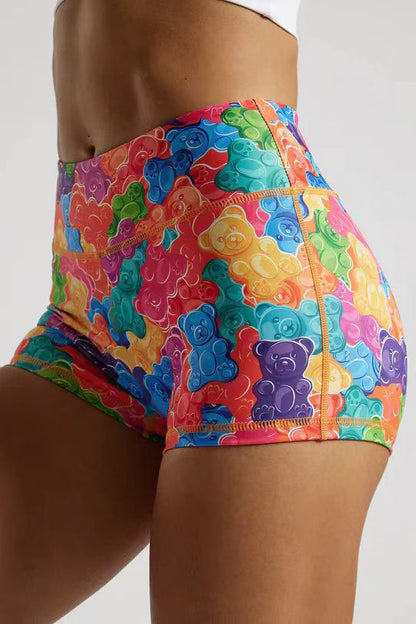 New Cross-Border European and American Fashion Cartoon Printed Shorts High Waist Hip Lifting Sports Fitness Running Yoga Three-Quarter Pants for Women