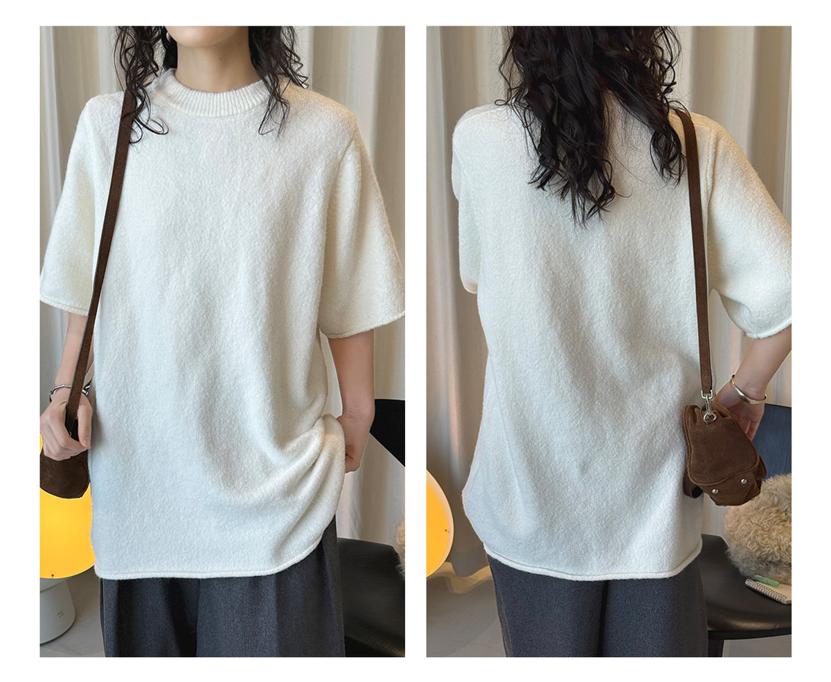 Louvre Early Spring New Korean Style Simple Round Neck Knitted Slightly Curled Sweater Soft and Comfortable Casual Top for Women