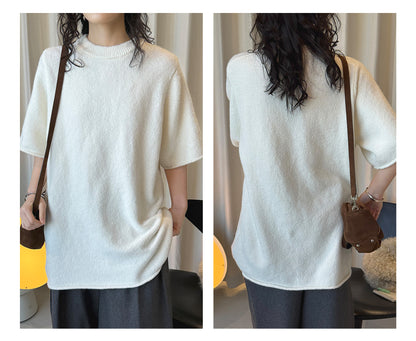 Louvre Early Spring New Korean Style Simple Round Neck Knitted Slightly Curled Sweater Soft and Comfortable Casual Top for Women