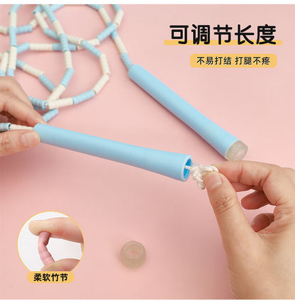 Children's Bamboo Skipping Rope Soft Beads Kindergarten Beginners Knot-Free Adjustable Skipping Rope High-Value Sports Goods Wholesale