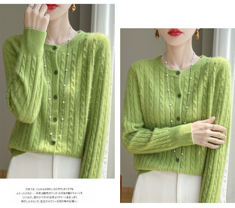 Spring and Autumn Round Neck Sweater Women's 2025 New Single-Breasted Jacket Solid Color Twist Cardigan Western Style Sweater Outerwear