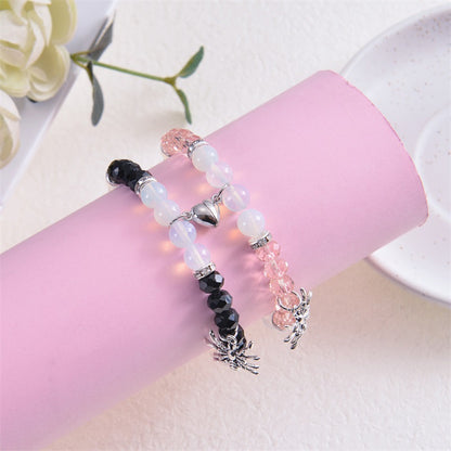 Personalized Dark Wind Halloween Spider Pendant Bracelet suit 8mm Crystal Onyx Stone Beaded Couple Bracelet
