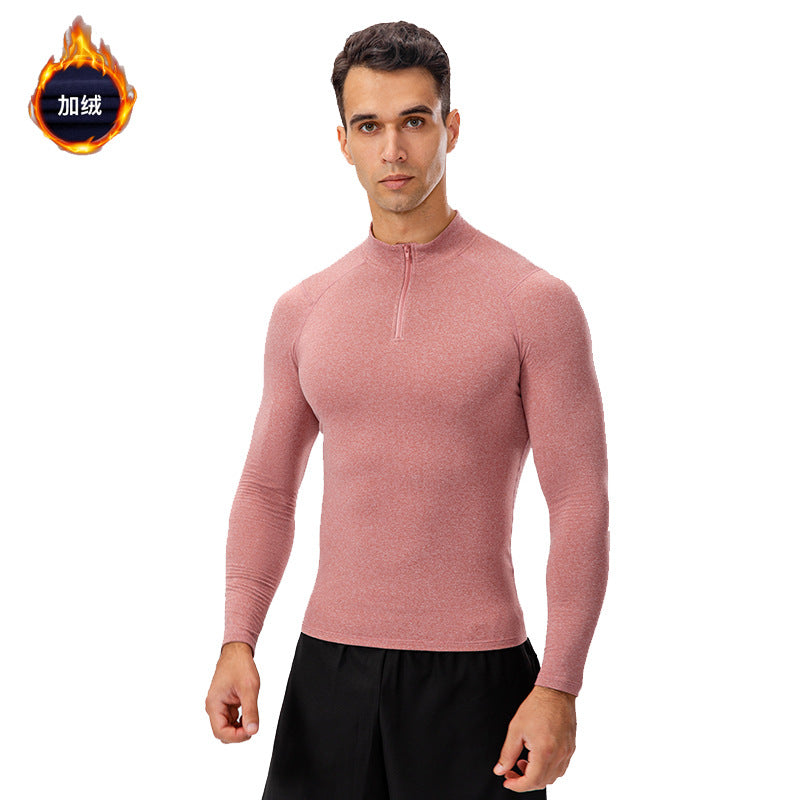 Men's Autumn and Winter Fleece-lined Fitness Clothes High-elastic Tight-fitting Sports Basketball Running Training Long-sleeved Half-zipper Collar Sweater