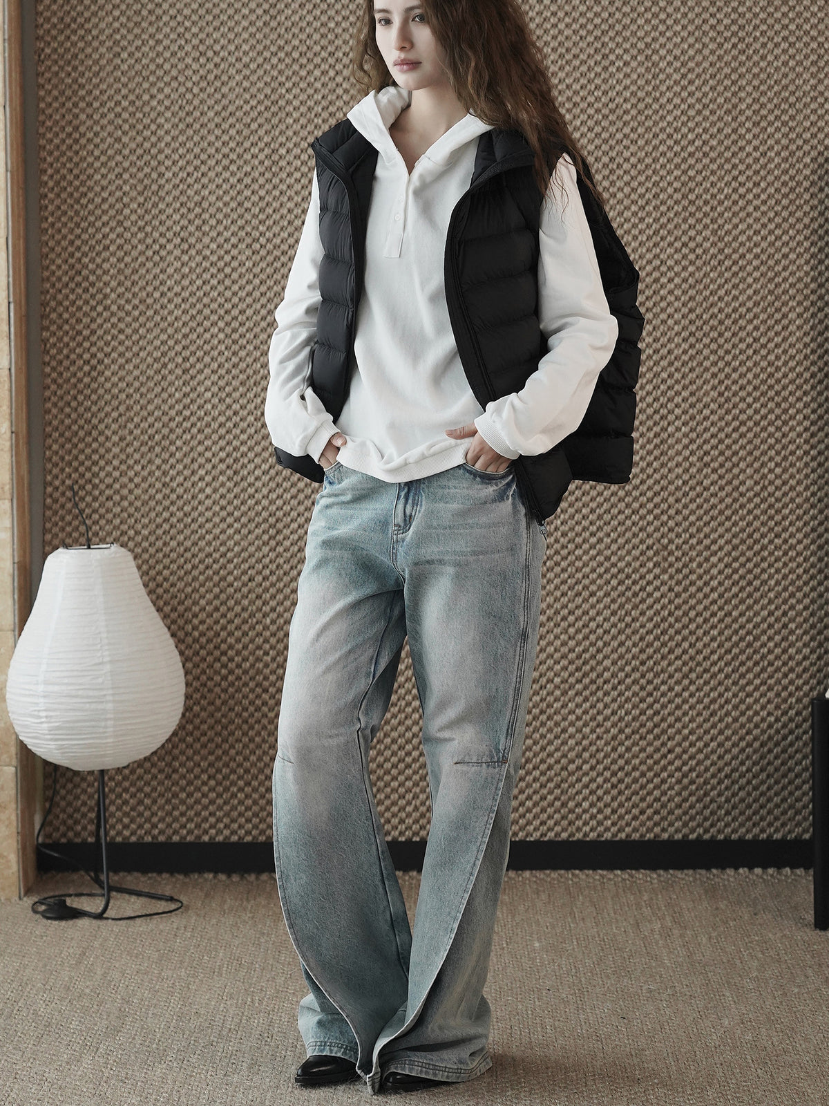 Louvre Winter New Korean Style Simple and Relaxed Half-Cardigan Hooded Long-Sleeved Sweatshirt Silhouette Loose Top for Women