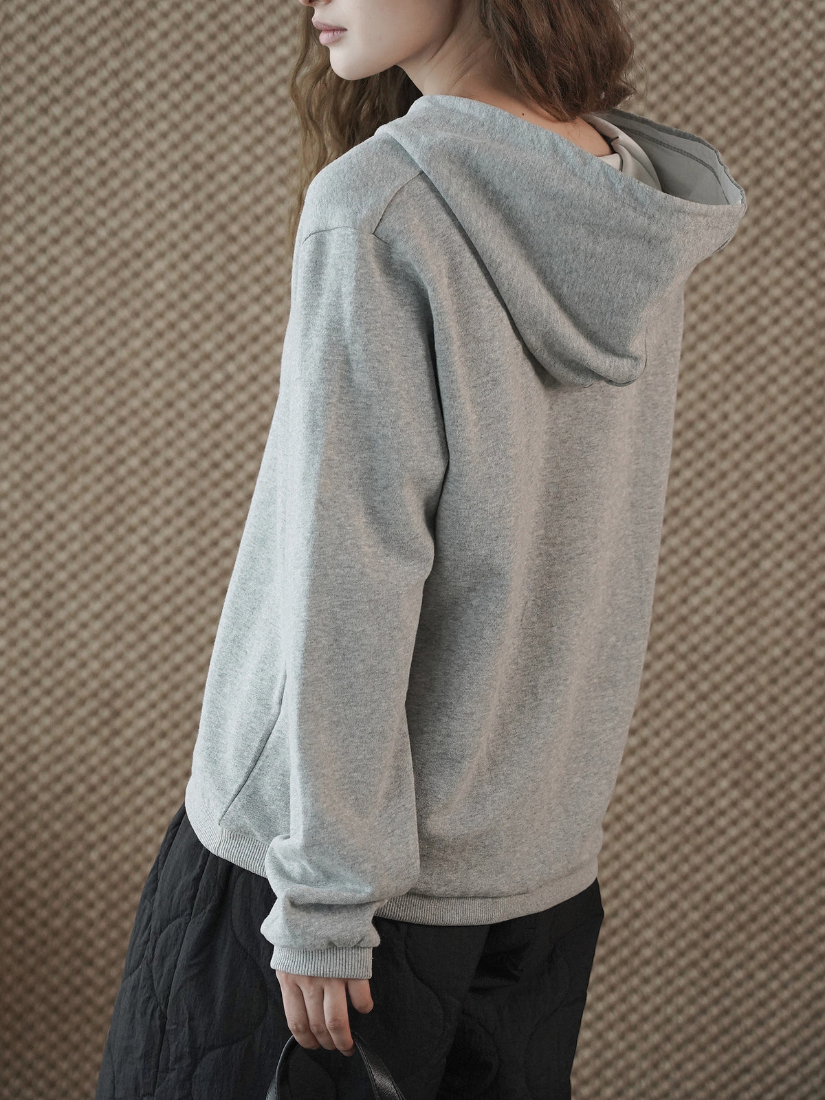 Louvre Winter New Korean Style Simple and Relaxed Half-Cardigan Hooded Long-Sleeved Sweatshirt Silhouette Loose Top for Women
