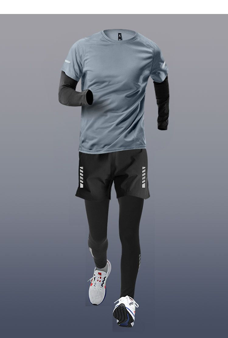 Sports suit Men's Fitness Clothes Summer Tights Thin Ice Silk Quick-drying Short-sleeved Running Shorts Casual Morning Running Clothes