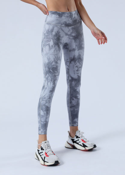 2023 Spring and Summer New Naked Yoga Pants Women's No Embarrassment Line High Waist Hip-lift Tie-dye Yoga Fitness Cropped Pants