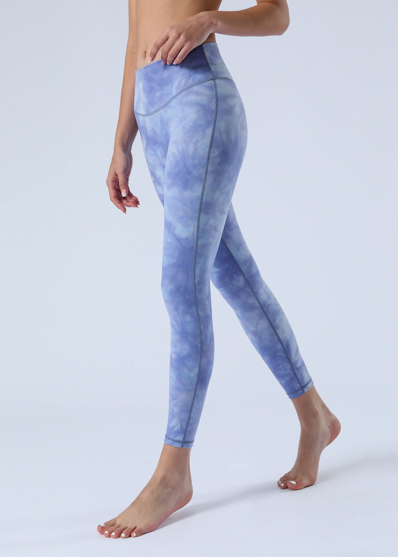2023 Spring and Summer New Naked Yoga Pants Women's No Embarrassment Line High Waist Hip-lift Tie-dye Yoga Fitness Cropped Pants