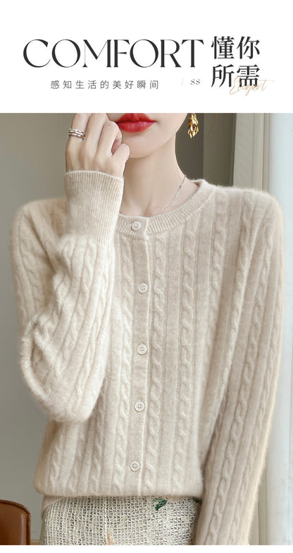 Spring and Autumn Round Neck Sweater Women's 2025 New Single-Breasted Jacket Solid Color Twist Cardigan Western Style Sweater Outerwear