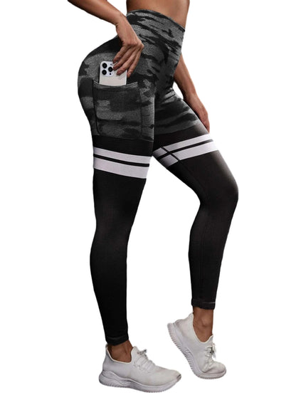 European and American Best-Selling Seamless Camouflage Flap Pocket Pants Butt Lifting Fitness Pants Tummy Control Tight High Waist Peach Butt Yoga Pants