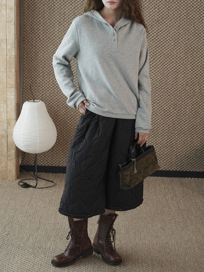 Louvre Winter New Korean Style Simple and Relaxed Half-Cardigan Hooded Long-Sleeved Sweatshirt Silhouette Loose Top for Women