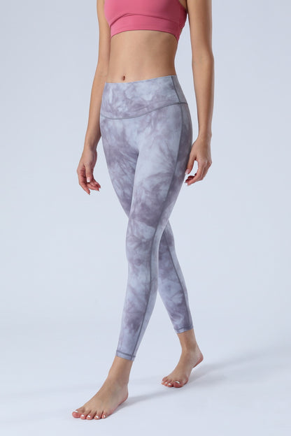 2023 Spring and Summer New Naked Yoga Pants Women's No Embarrassment Line High Waist Hip-lift Tie-dye Yoga Fitness Cropped Pants