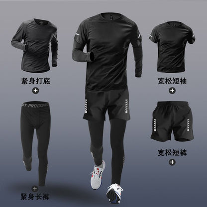 Sports suit Men's Fitness Clothes Summer Tights Thin Ice Silk Quick-drying Short-sleeved Running Shorts Casual Morning Running Clothes