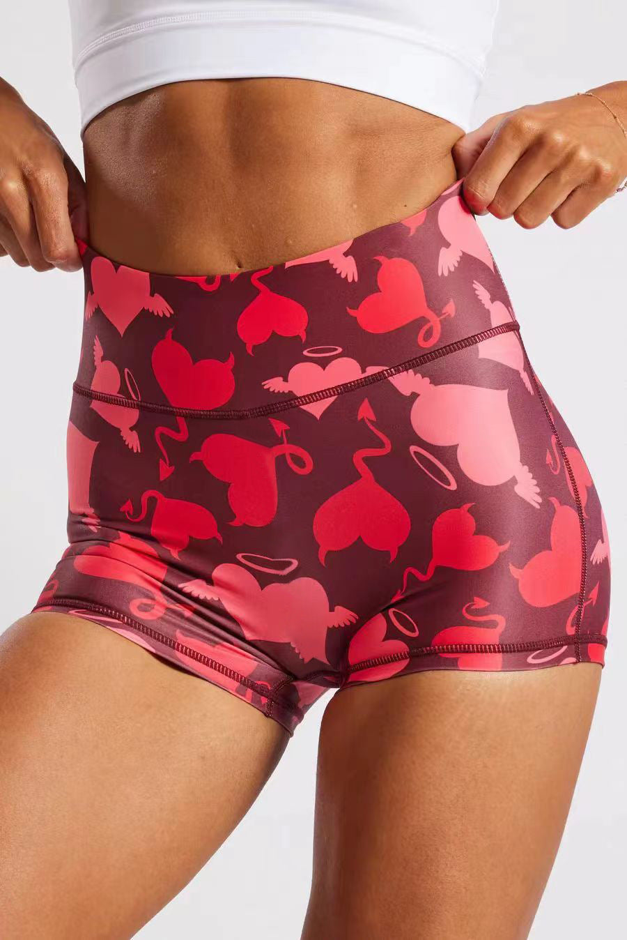 New Cross-Border European and American Fashion Cartoon Printed Shorts High Waist Hip Lifting Sports Fitness Running Yoga Three-Quarter Pants for Women