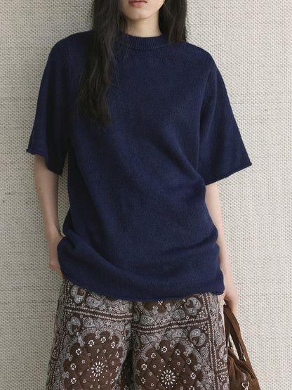 Louvre Early Spring New Korean Style Simple Round Neck Knitted Slightly Curled Sweater Soft and Comfortable Casual Top for Women