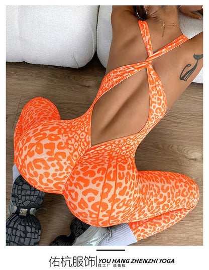 Popular Yoga Jumpsuit with Open Back and Cross-Tie Design, High-Elastic Tight-Fitting Sports Yoga Jumpsuit for Women