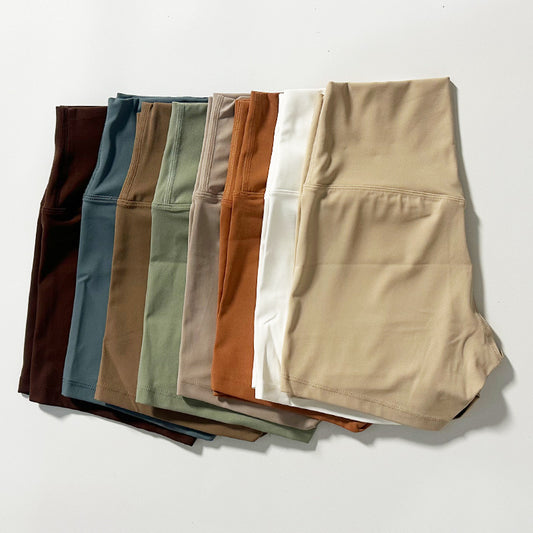 New Nude High-Waist Brushed Shorts Yoga Wear Nylon Shorts Women's Tight Yoga Three-Point Sports Shorts Peach