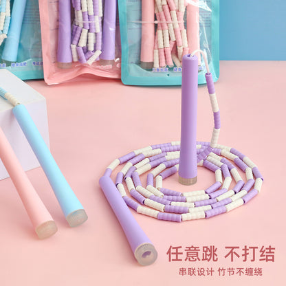 Children's Bamboo Skipping Rope Soft Beads Kindergarten Beginners Knot-Free Adjustable Skipping Rope High-Value Sports Goods Wholesale
