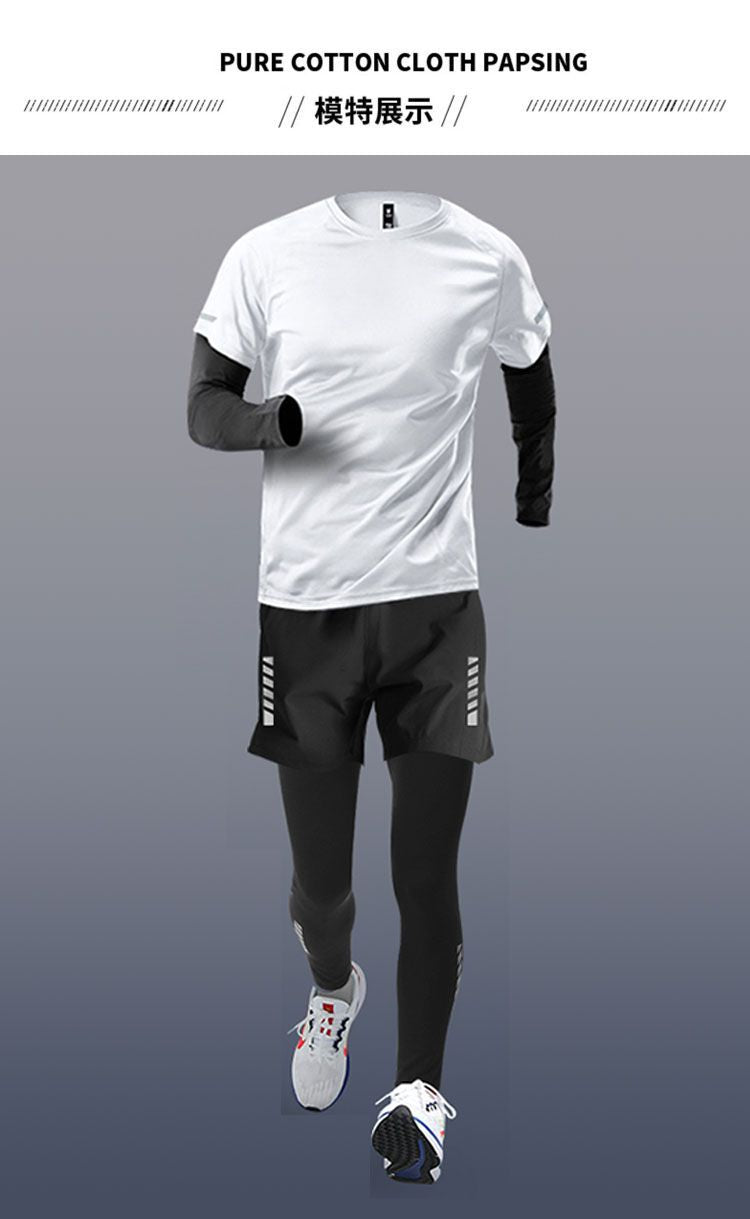 Sports suit Men's Fitness Clothes Summer Tights Thin Ice Silk Quick-drying Short-sleeved Running Shorts Casual Morning Running Clothes