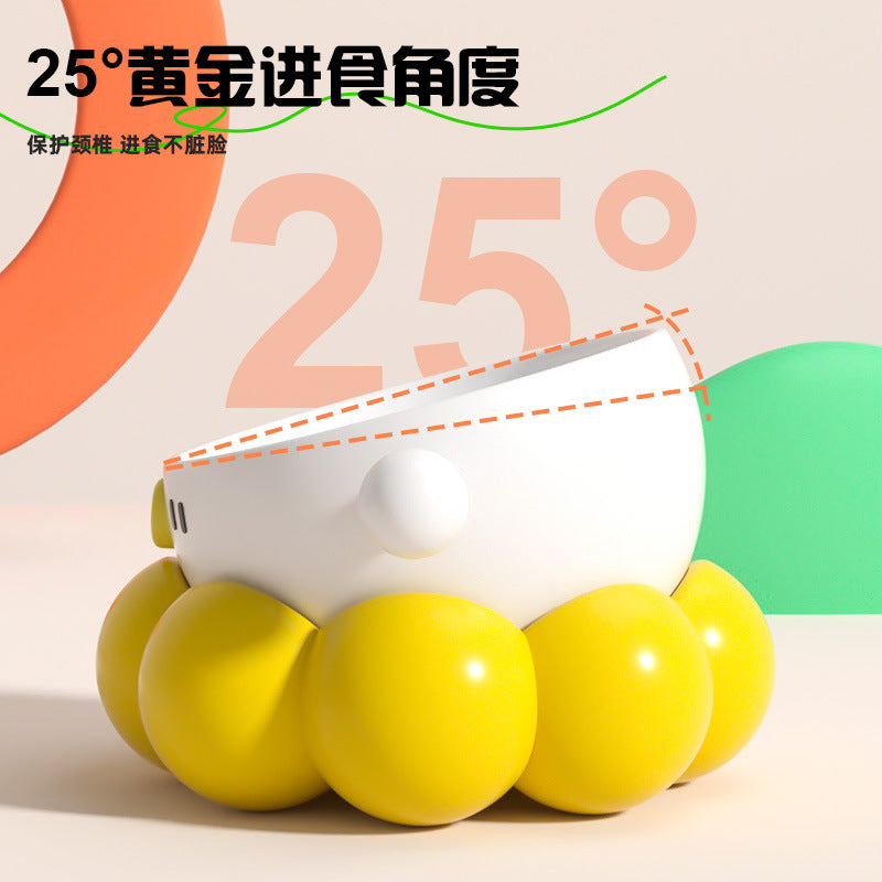 Ceramic Pet Bowl, Universal Non-Slip Cat and Dog Food Bowl, Neck Guard, Slanted Mouth Bowl, Detachable, Deepened, Anti-Splash Water Bowl Set