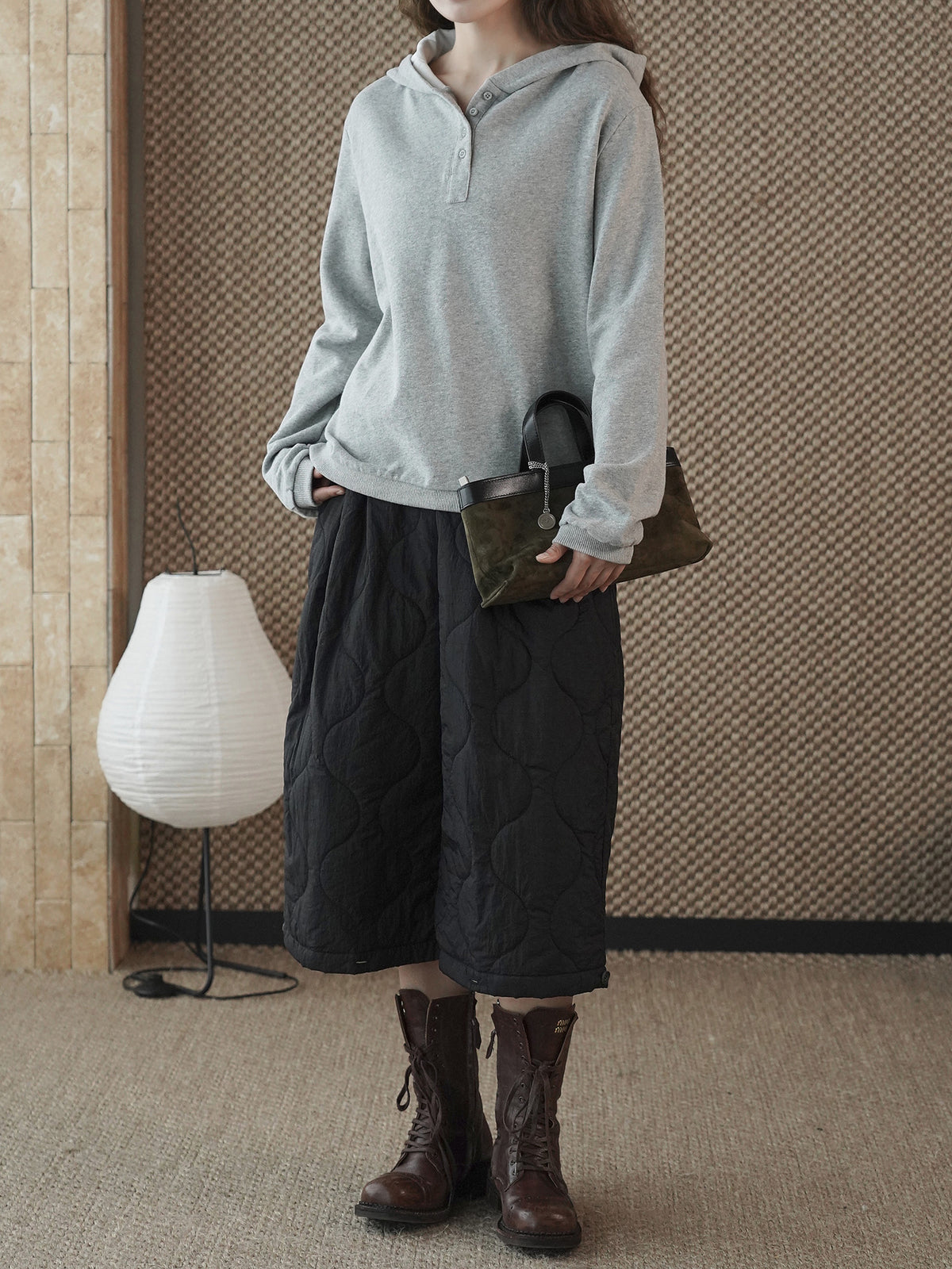 Louvre Winter New Korean Style Simple and Relaxed Half-Cardigan Hooded Long-Sleeved Sweatshirt Silhouette Loose Top for Women