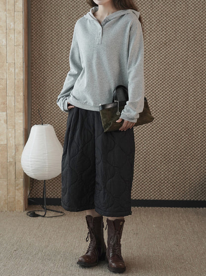 Louvre Winter New Korean Style Simple and Relaxed Half-Cardigan Hooded Long-Sleeved Sweatshirt Silhouette Loose Top for Women