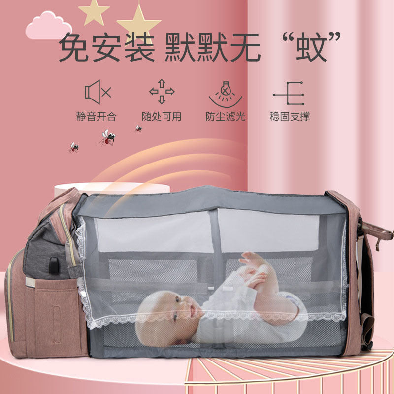 Cross-border Mummy Bag Anti-mosquito Multifunctional Folding Crib Back Milk Bag Travel Large Capacity Dry and Wet Separation Maternal and Baby Bag