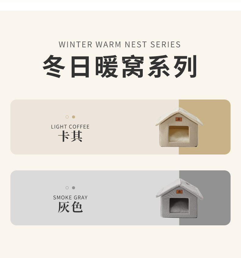 Cross-Border Winter Cat Nest, Detachable and Washable, Warm and Thickened Enclosed House Nest, Suitable for Kittens and Small Dogs