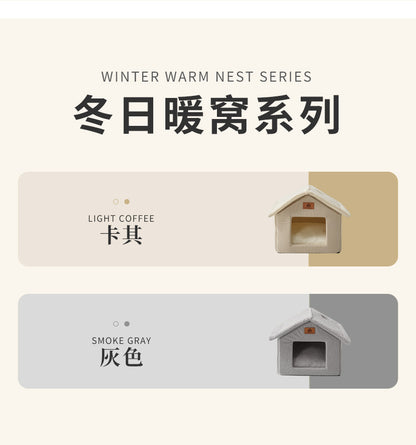 Cross-Border Winter Cat Nest, Detachable and Washable, Warm and Thickened Enclosed House Nest, Suitable for Kittens and Small Dogs