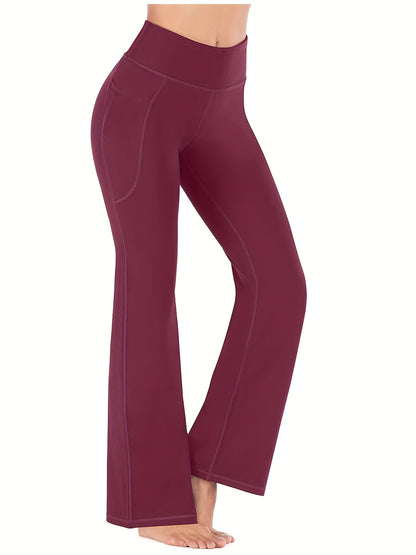 Popular cross-border Amazon yoga pants European and American high waist pocket flared wide leg sexy running pants women's hip lifting wicking