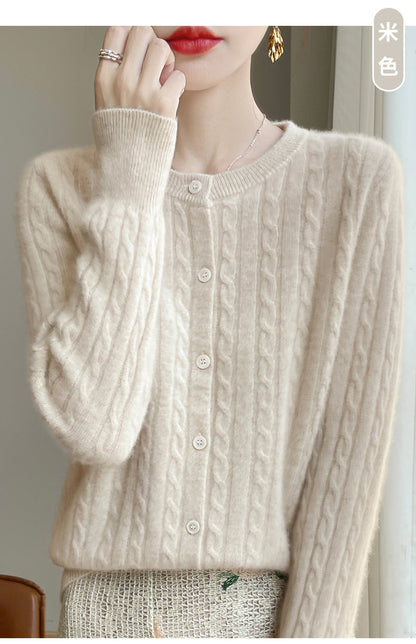 Spring and Autumn Round Neck Sweater Women's 2025 New Single-Breasted Jacket Solid Color Twist Cardigan Western Style Sweater Outerwear