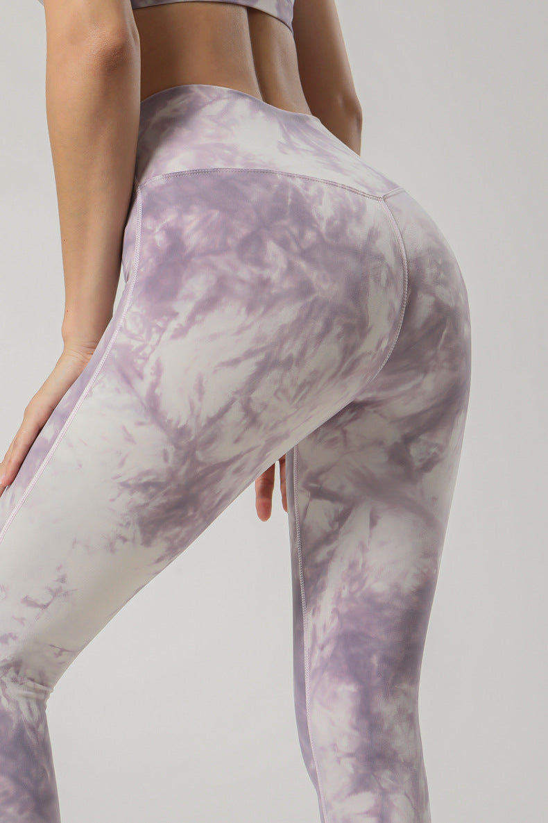 2023 Spring and Summer New Naked Yoga Pants Women's No Embarrassment Line High Waist Hip-lift Tie-dye Yoga Fitness Cropped Pants
