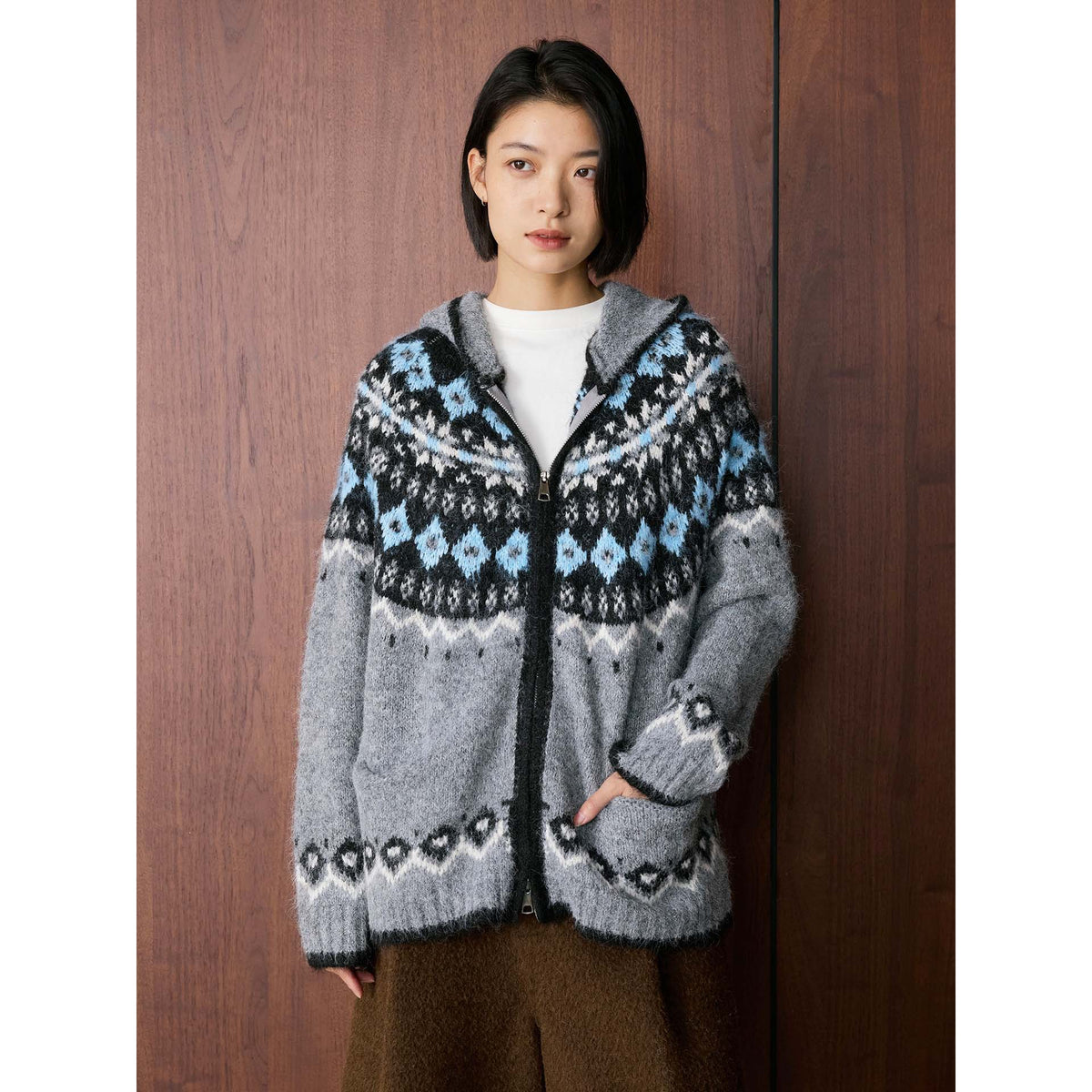 Louvre Winter New Korean Style Retro Lazy Style Jacquard Hooded Knitted Wool Sweater Loose Warm Top for Women