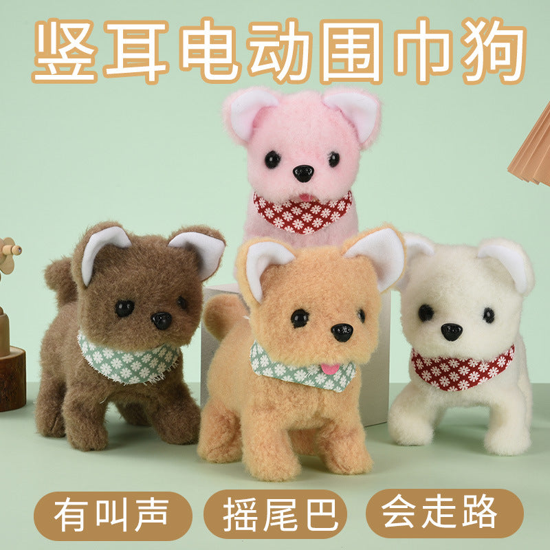 Electric plush puppy can walk, bark, nod, wag tail, erect ear scarf dog electronic pet children's toy