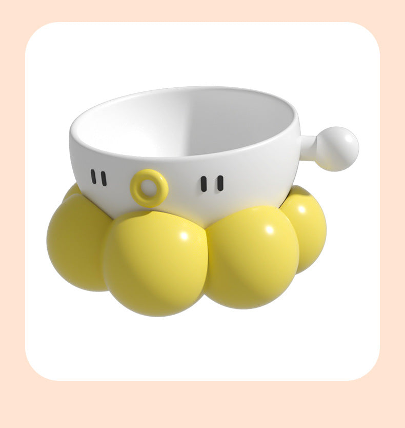 Ceramic Pet Bowl, Universal Non-Slip Cat and Dog Food Bowl, Neck Guard, Slanted Mouth Bowl, Detachable, Deepened, Anti-Splash Water Bowl Set