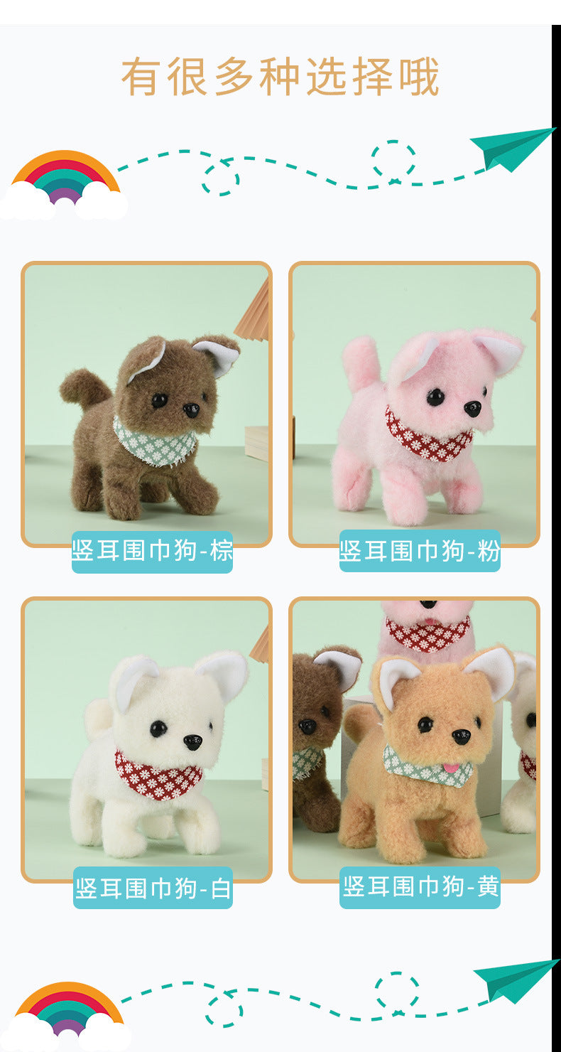 Electric plush puppy can walk, bark, nod, wag tail, erect ear scarf dog electronic pet children's toy