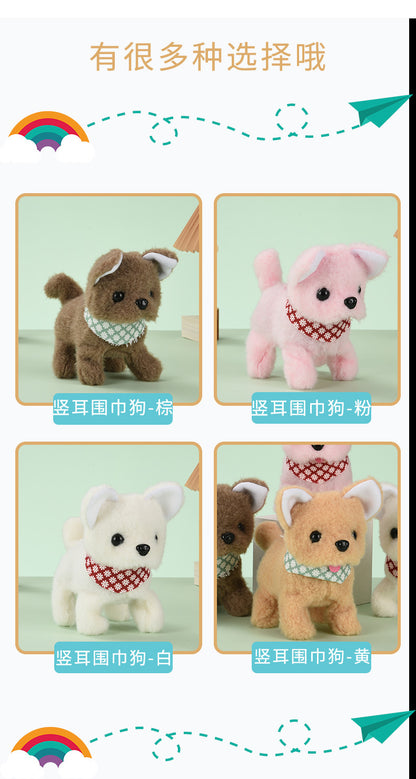 Electric plush puppy can walk, bark, nod, wag tail, erect ear scarf dog electronic pet children's toy