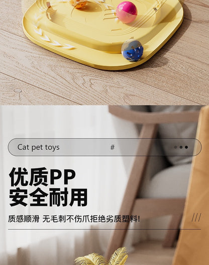 Cat Toy Interactive Play Tray Self-Entertainment Boredom-Relief Cat Toy Feather Bell Cat Teaser Stick Pet Educational Toy