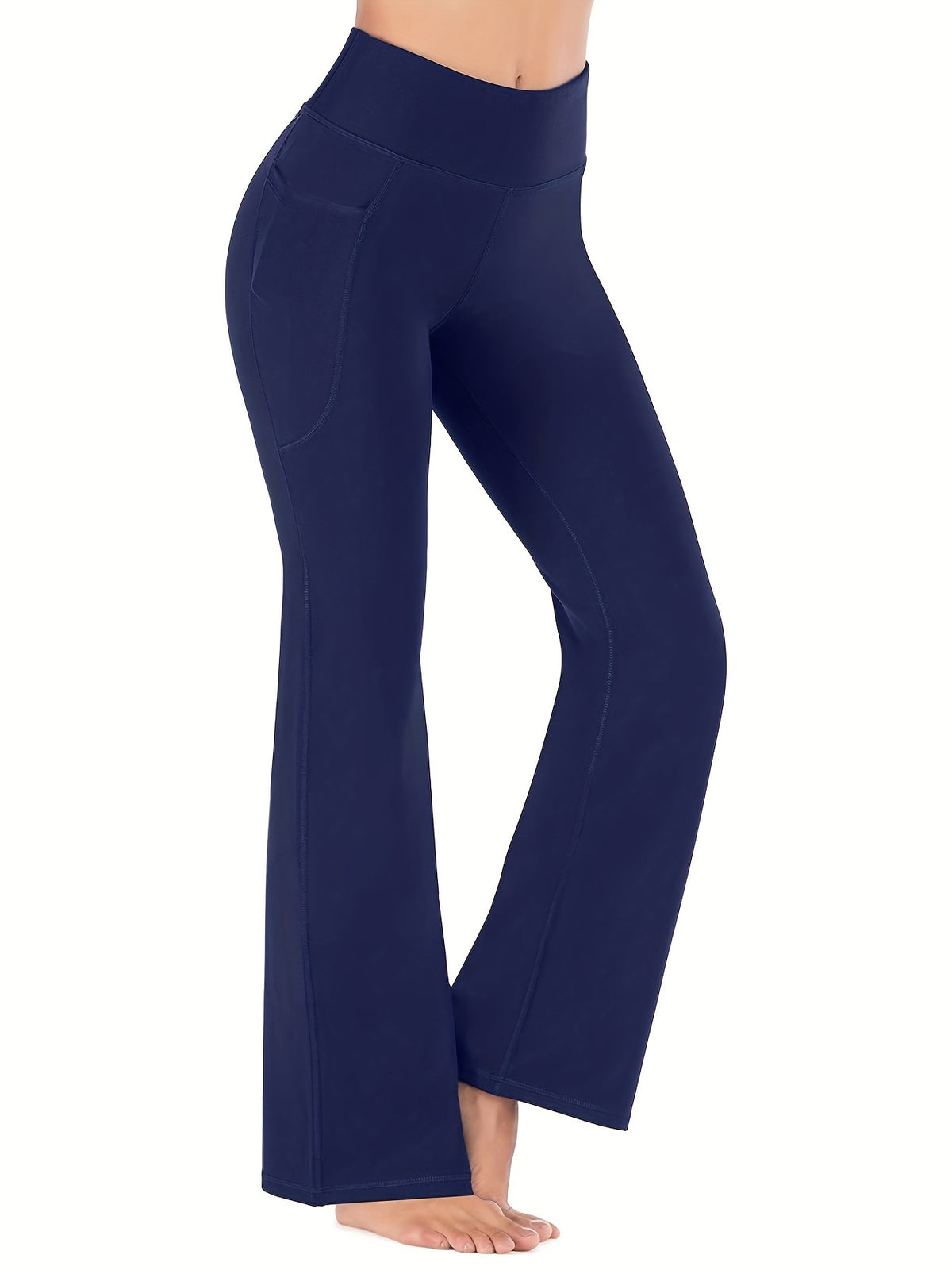 Popular cross-border Amazon yoga pants European and American high waist pocket flared wide leg sexy running pants women's hip lifting wicking
